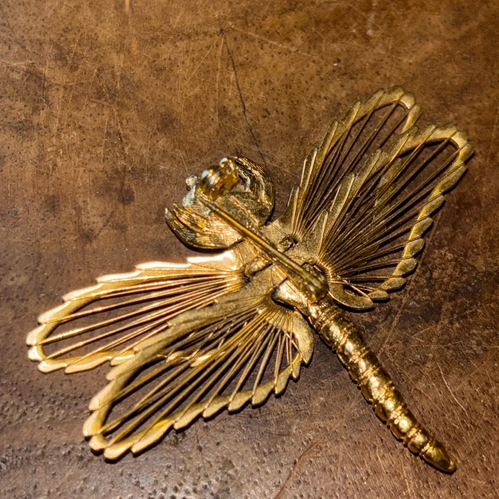 Vintage Monet Gold-Tone Dragonfly Brooch Pin Nature Aesthetic Cottagecore